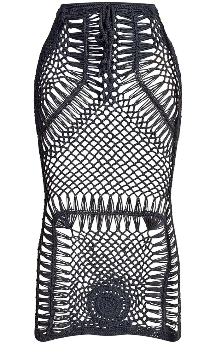 New PrettyLittleThing Petite Crochet Midi Skirt Black
