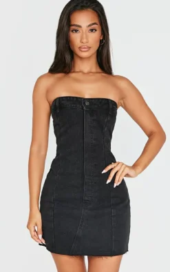 Petite Denim Bandeau Mini Dress-PrettyLittleThing Outlet