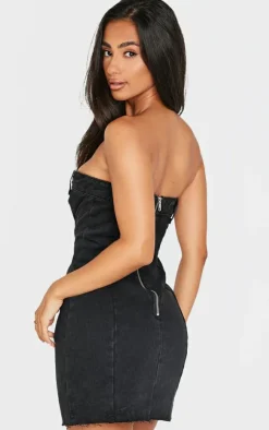 Petite Denim Bandeau Mini Dress-PrettyLittleThing Outlet