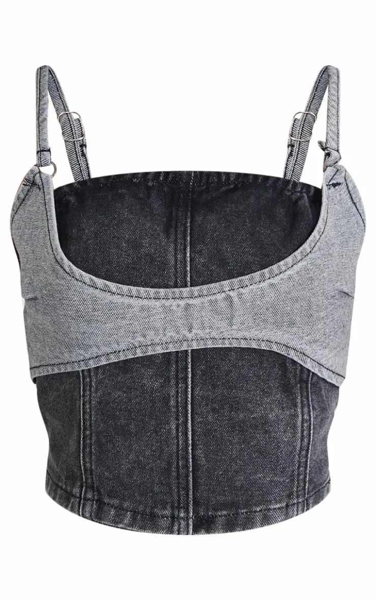 Best PrettyLittleThing Petite Denim Double Layered Corset Top Black