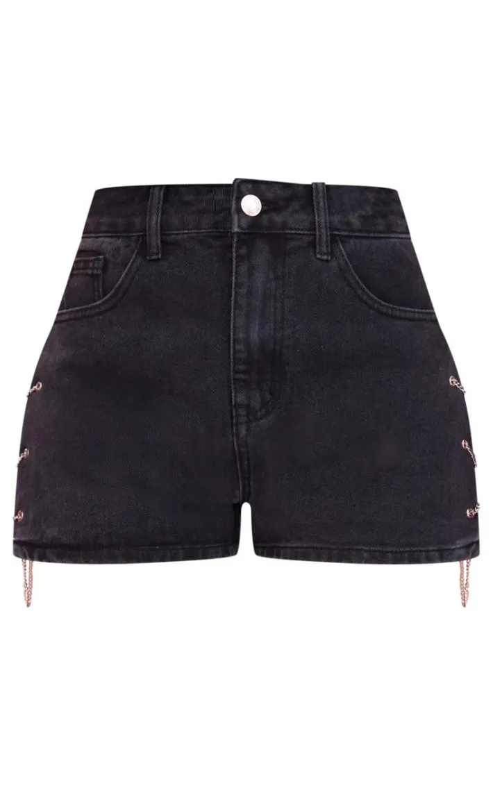 Petite Black Denim Shorts With Chain Details