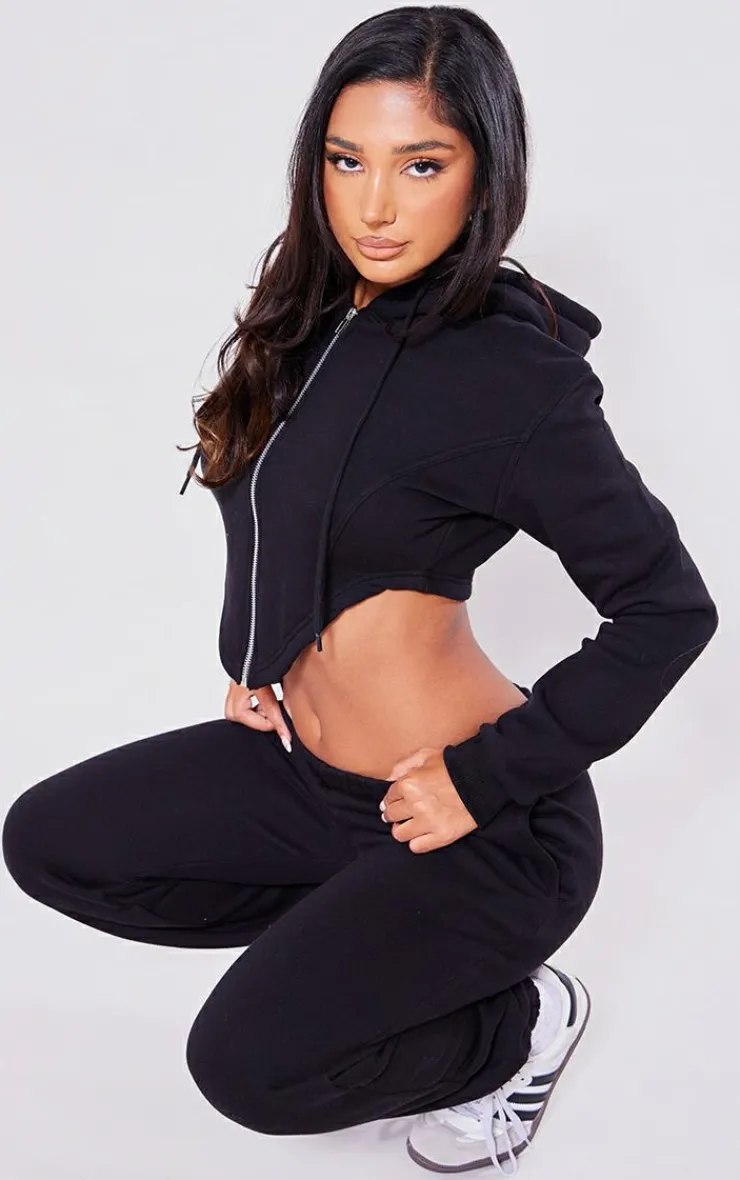 Online PrettyLittleThing Petite Dipped Hem Hoodie Black
