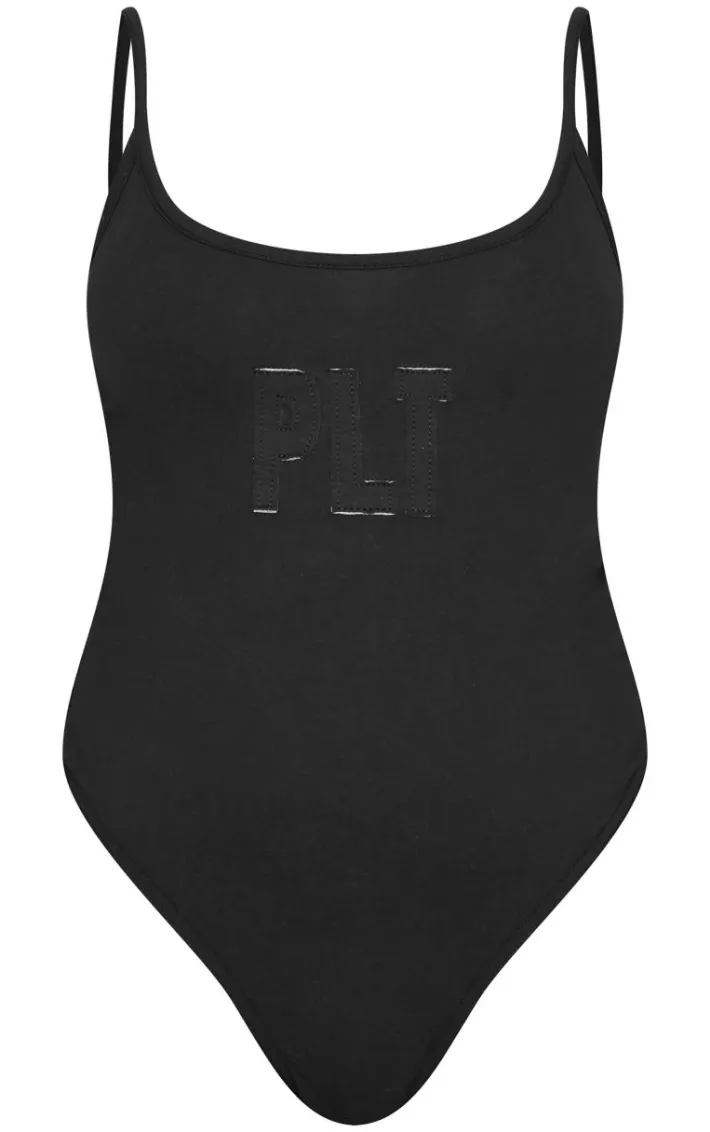 Petite Black Embroidered Strappy Bodysuit