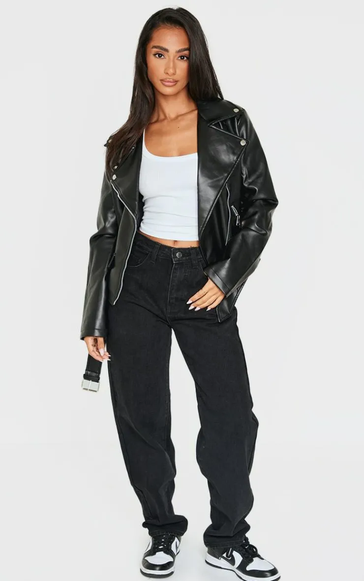 PrettyLittleThing Faux Leather Jackets*Petite Faux Leather Zip Detail Biker Jacket
