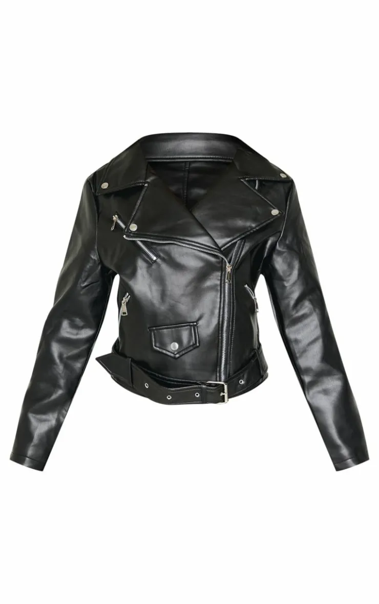 PrettyLittleThing Faux Leather Jackets*Petite Faux Leather Zip Detail Biker Jacket