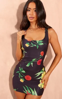 Petite Floral Printed Fitted Mini Dress-PrettyLittleThing Online