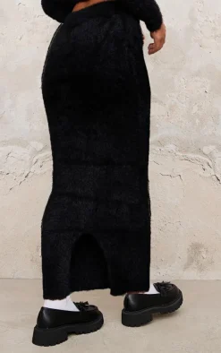 Outlet PrettyLittleThing Petite Fluffy Knit Low Waist Maxi Skirt Black