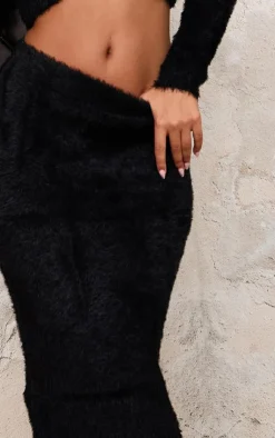 Outlet PrettyLittleThing Petite Fluffy Knit Low Waist Maxi Skirt Black