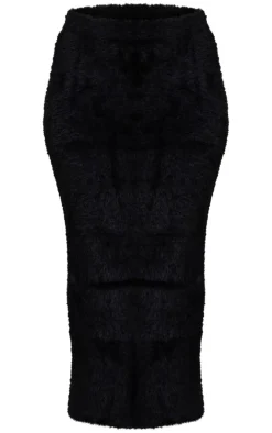 Outlet PrettyLittleThing Petite Fluffy Knit Low Waist Maxi Skirt Black