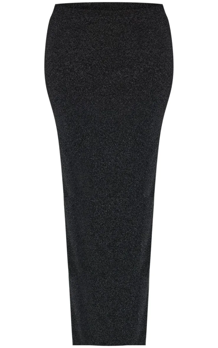 Discount PrettyLittleThing Petite Glitter Maxi Skirt Black