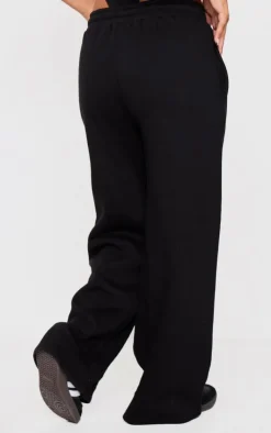 Hot PrettyLittleThing Petite Graphic Detail Wide Leg Sweatpants Black