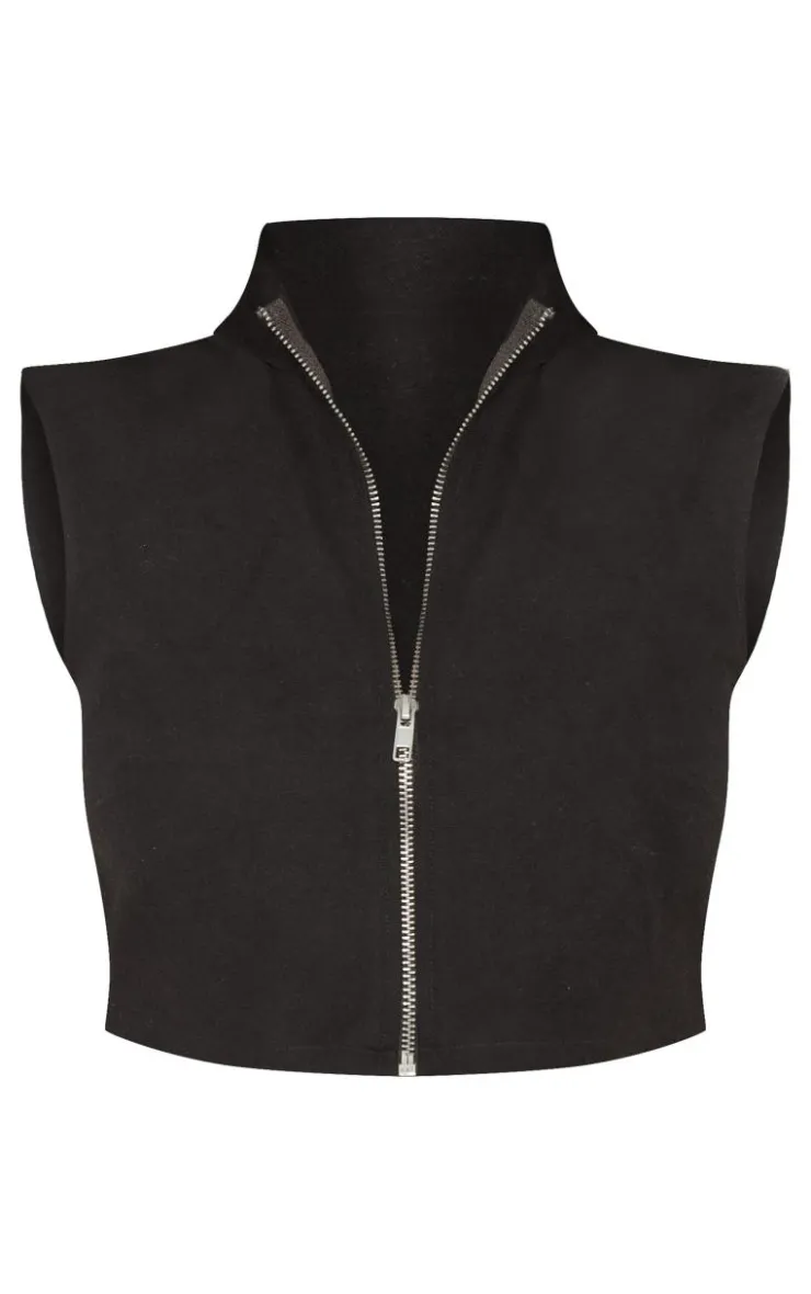 Discount PrettyLittleThing Petite High Neck Linen Look Top Black
