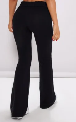 Petite Black Knitted Fold Over Flared Pants