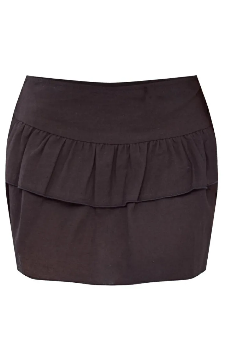 Clearance PrettyLittleThing Petite Linen Look Frill Detail Mini Skirt Black