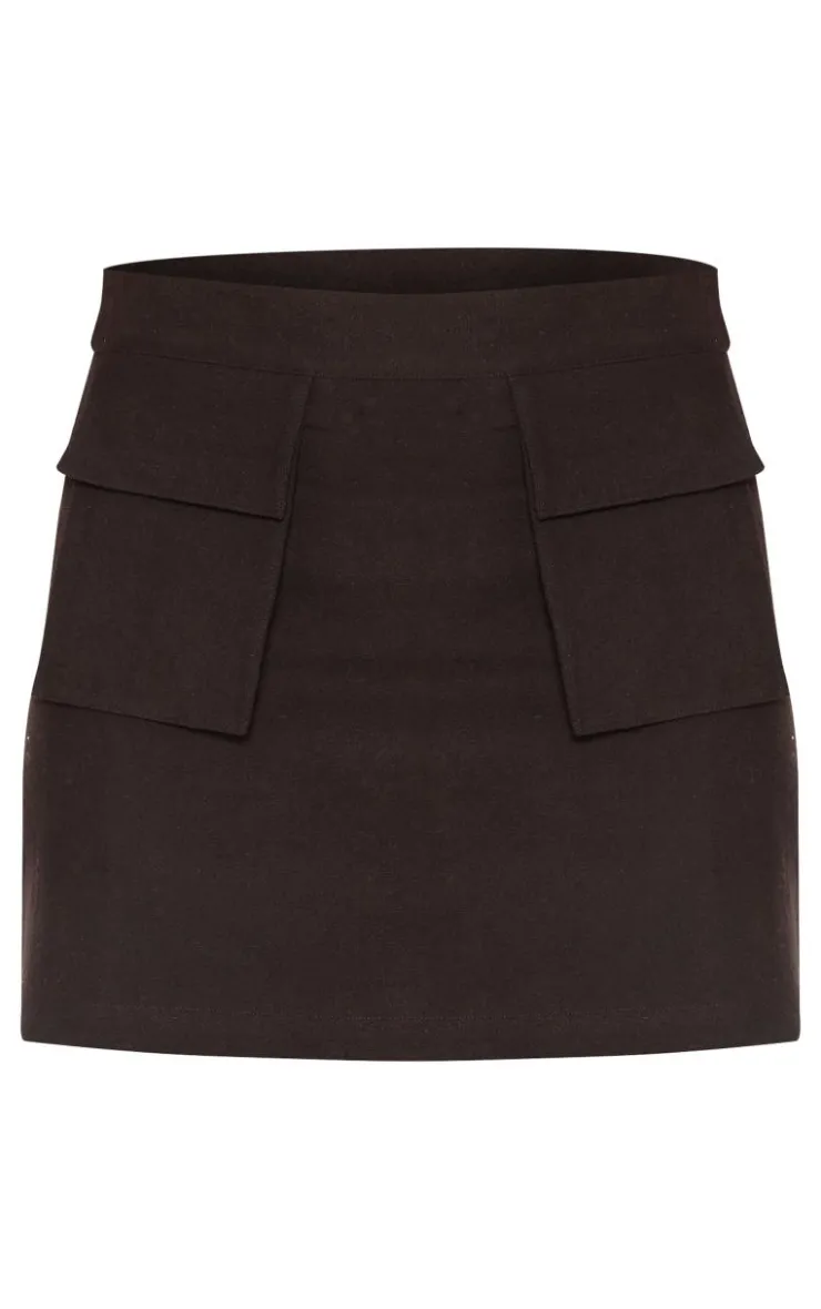 Outlet PrettyLittleThing Petite Linen Look Pocket Detail Mini Skirt Black