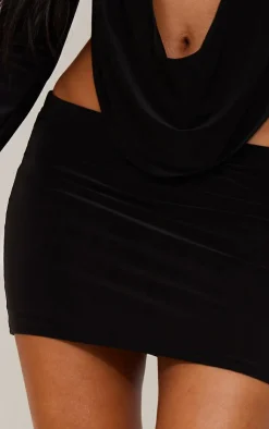 New PrettyLittleThing Petite Low Rise Slinky Micro Mini Skirt Black