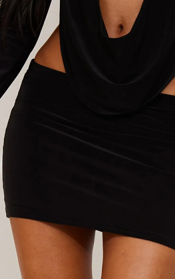 New PrettyLittleThing Petite Low Rise Slinky Micro Mini Skirt Black