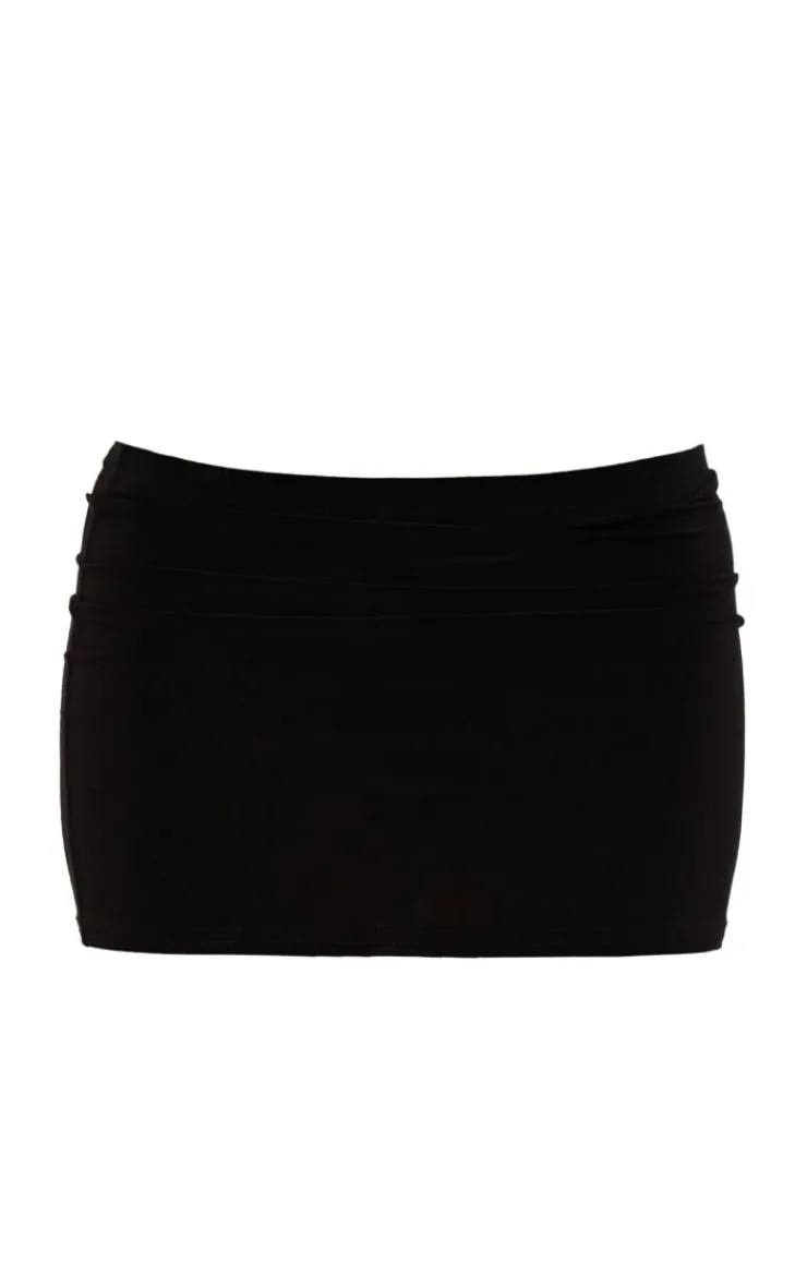 New PrettyLittleThing Petite Low Rise Slinky Micro Mini Skirt Black