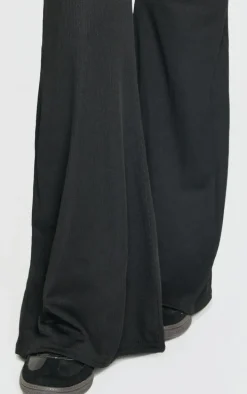 Petite Black Ribbed Flared Pants
