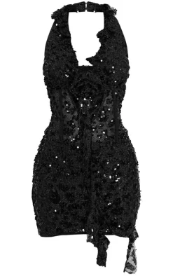Petite Sequin Mini Dress With Rose Detail-PrettyLittleThing Best