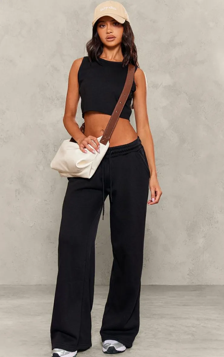Best PrettyLittleThing Petite Sleeveless Raw Edge Tank Top Black