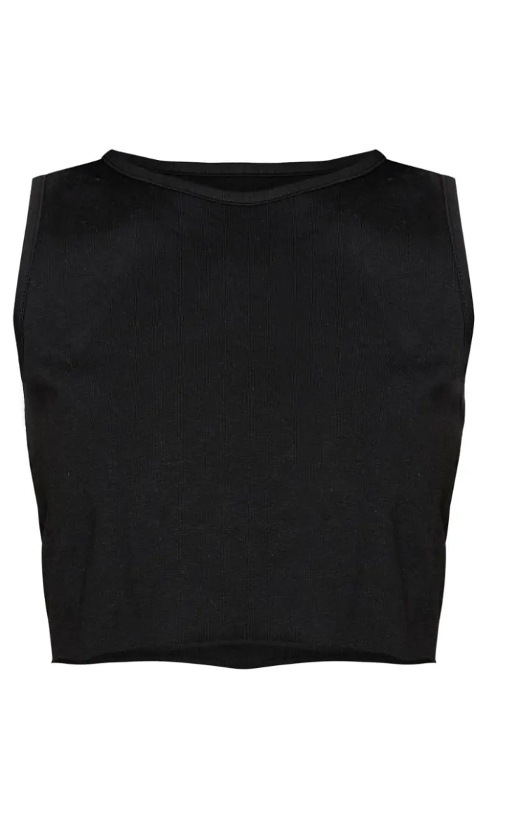 Best PrettyLittleThing Petite Sleeveless Raw Edge Tank Top Black