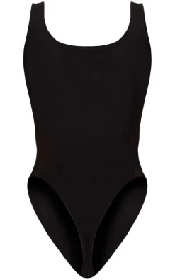 Petite Black Slinky Square Neck Thong Bodysuit