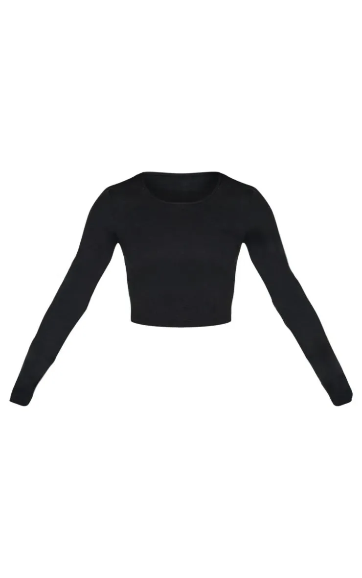 Discount PrettyLittleThing Petite Snatched Sculpt Long Sleeve Top Black