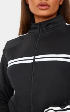 Petite Black Stripe Detail Zip Up Track Jacket