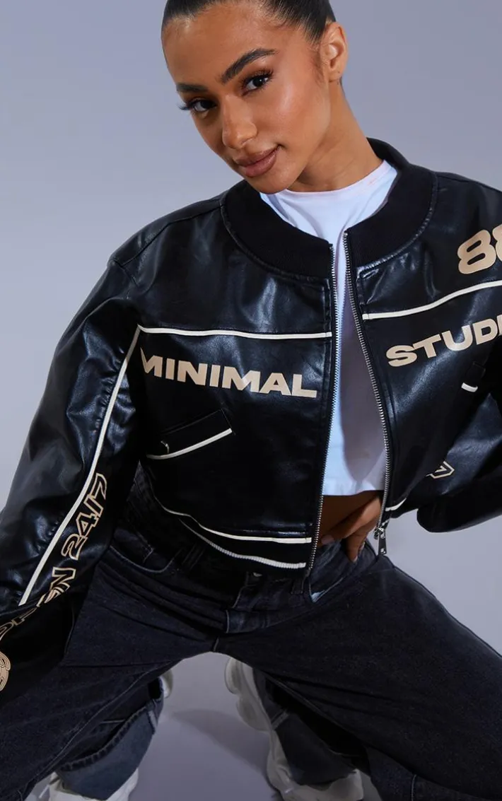 Petite Black Super Cropped Pu Racer Jacket