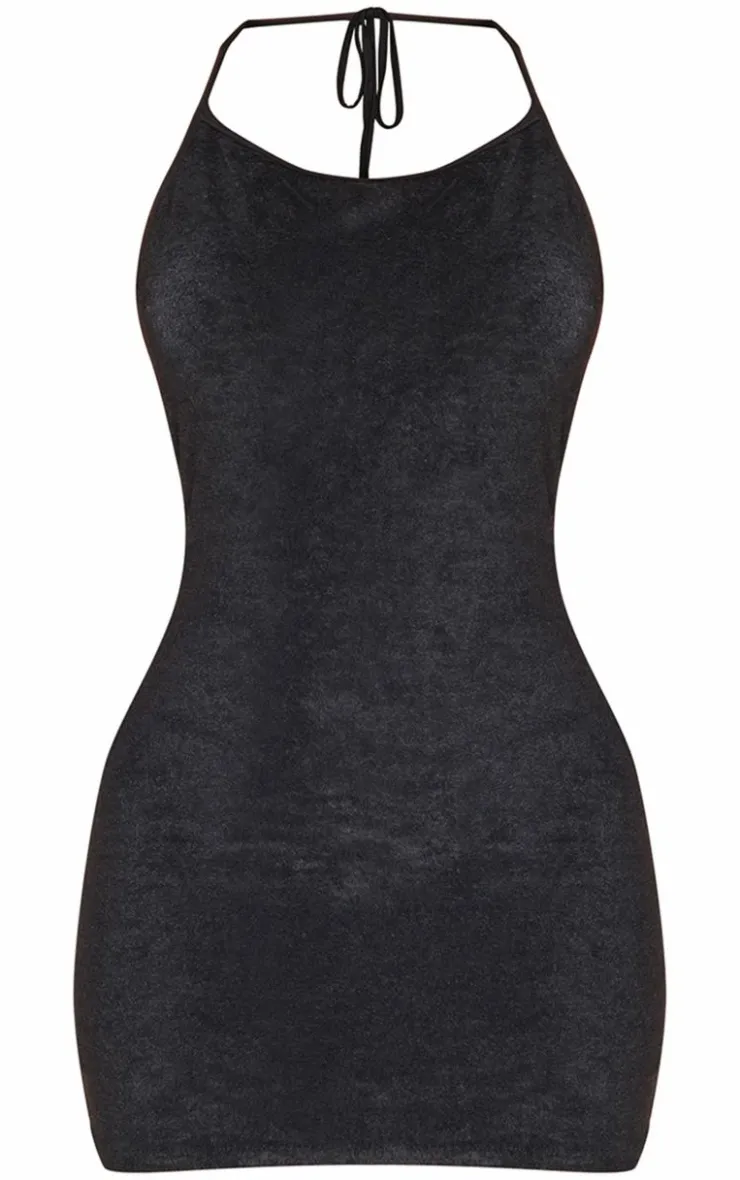 Petite Towelling Halterneck Mini Dress-PrettyLittleThing New