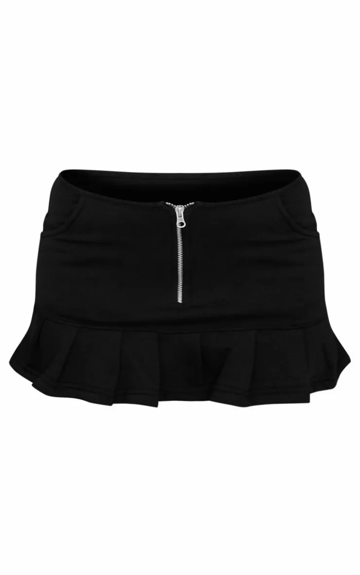 Outlet PrettyLittleThing Petite Zip Up Frill Detail Mini Skirt Black