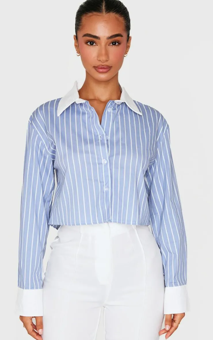 PrettyLittleThing Shirts*Petite Pinstripe Cropped Shirt