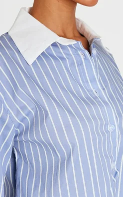 PrettyLittleThing Shirts*Petite Pinstripe Cropped Shirt