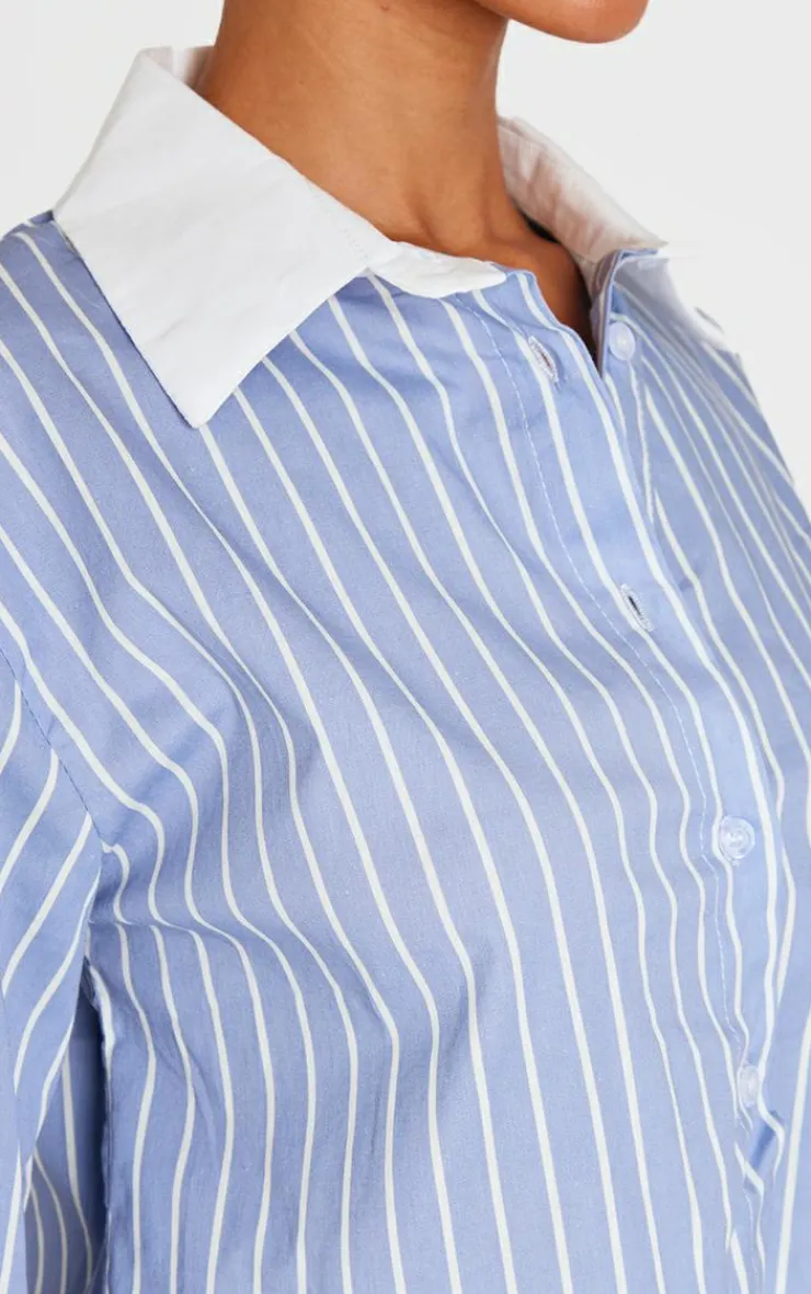 PrettyLittleThing Shirts*Petite Pinstripe Cropped Shirt