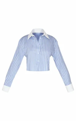 PrettyLittleThing Shirts*Petite Pinstripe Cropped Shirt