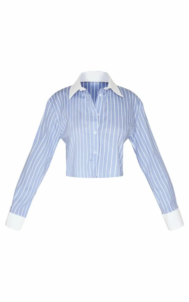 PrettyLittleThing Shirts*Petite Pinstripe Cropped Shirt