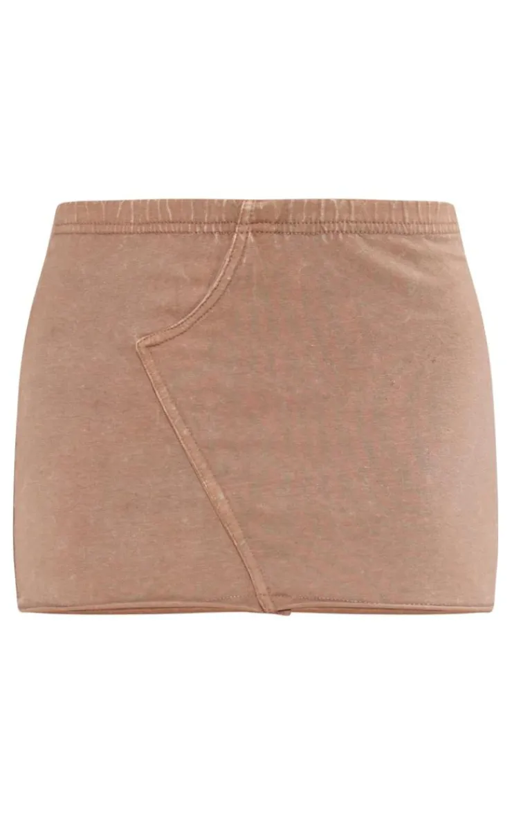Hot PrettyLittleThing Petite Acid Wash Micro Mini Skirt Brown