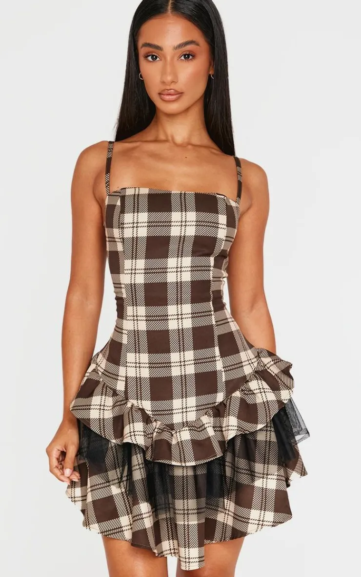 Petite Check Strappy Rara Mini Dress-PrettyLittleThing Discount