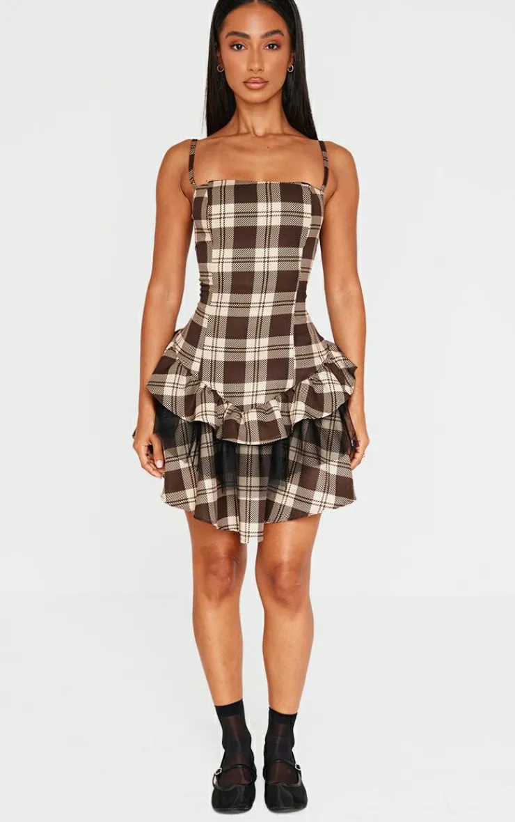 Petite Check Strappy Rara Mini Dress-PrettyLittleThing Discount