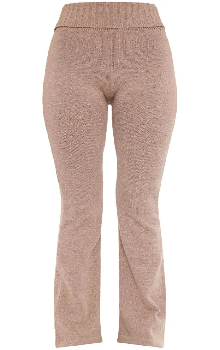 Outlet PrettyLittleThing Petite Knitted Fold Over Waist Flared Pants Brown