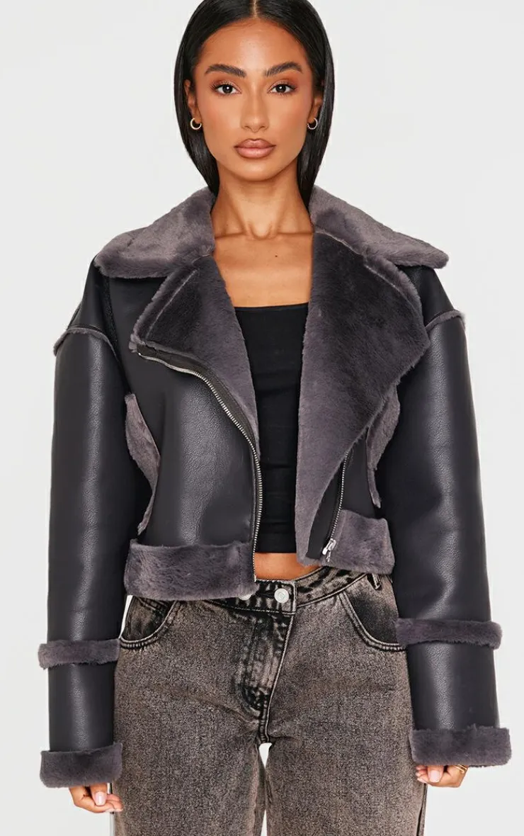 PrettyLittleThing Aviator Jackets*Petite Aviator Jacket With Fur Trims