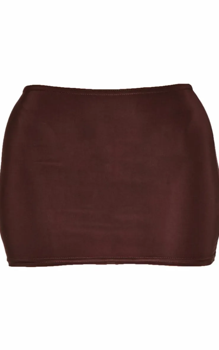 Outlet PrettyLittleThing Petite Slinky Low Rise Micro Mini Skirt Chocolate