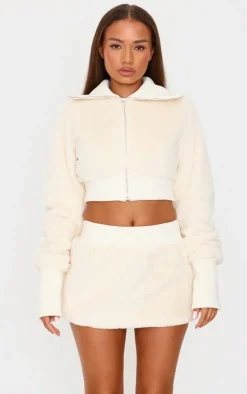 Discount PrettyLittleThing Petite Fur Mini Skirt Cream