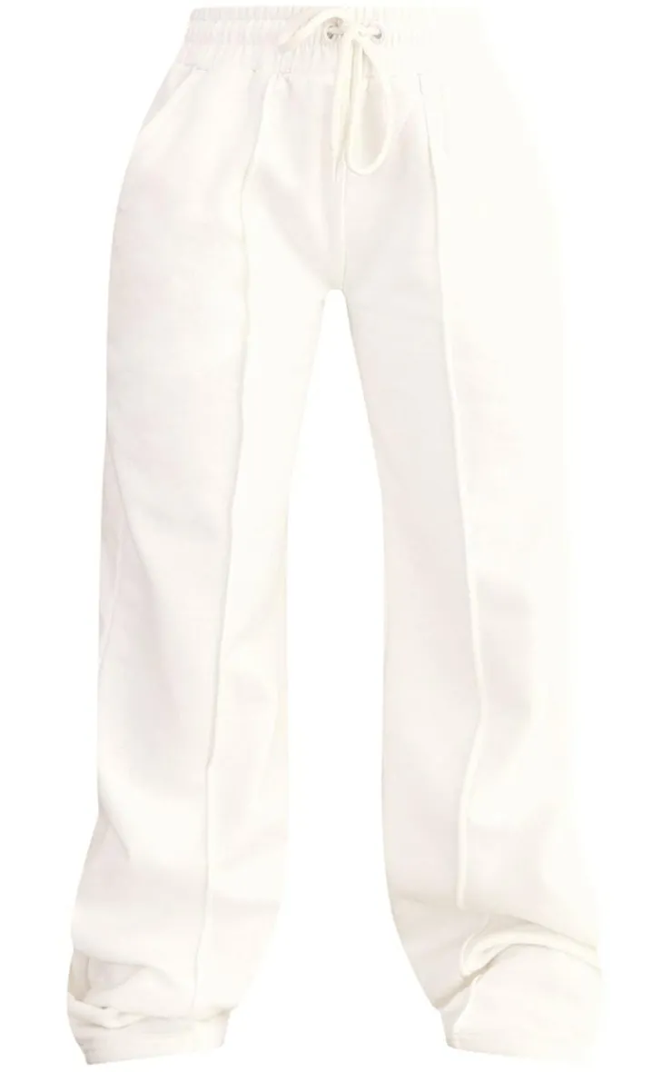 Discount PrettyLittleThing Petite Seam Detail Wide Leg Sweatpants Cream