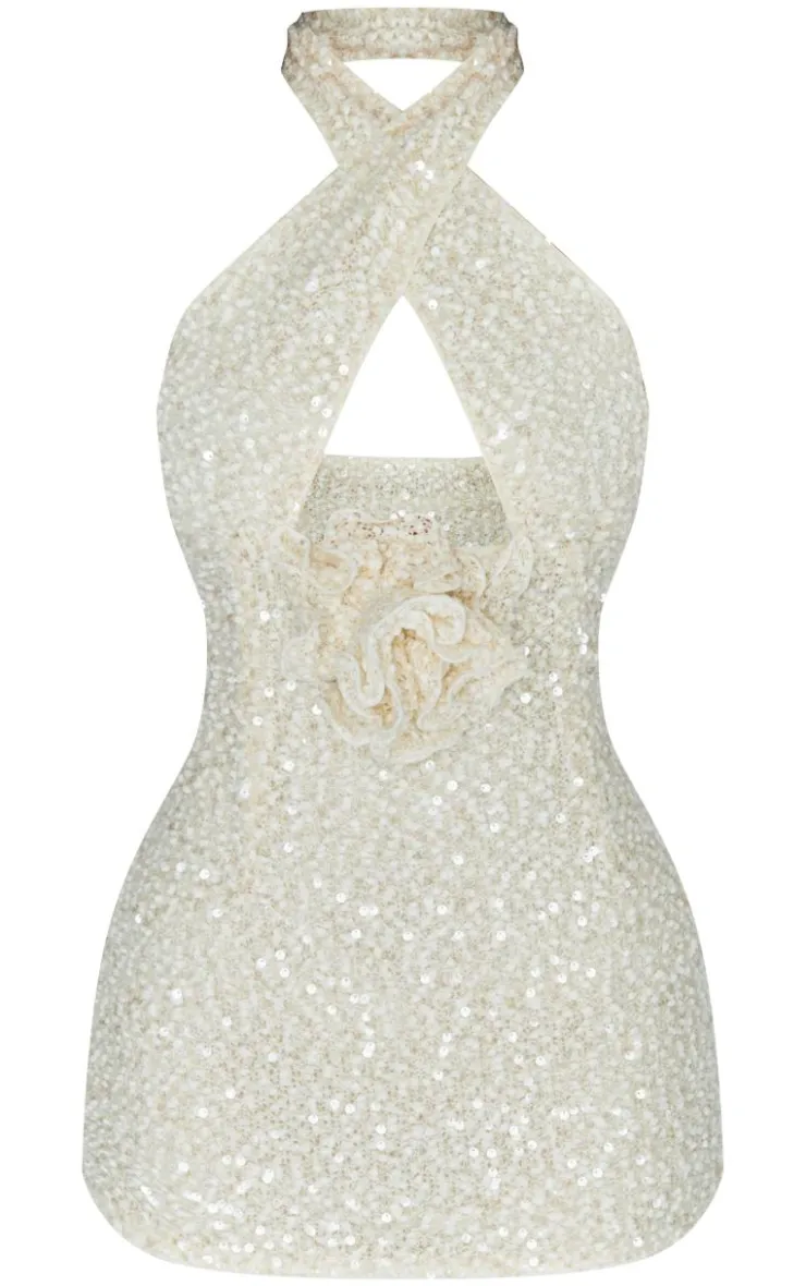 Petite Sequin Cross Over Corsage Mini Dress-PrettyLittleThing Sale