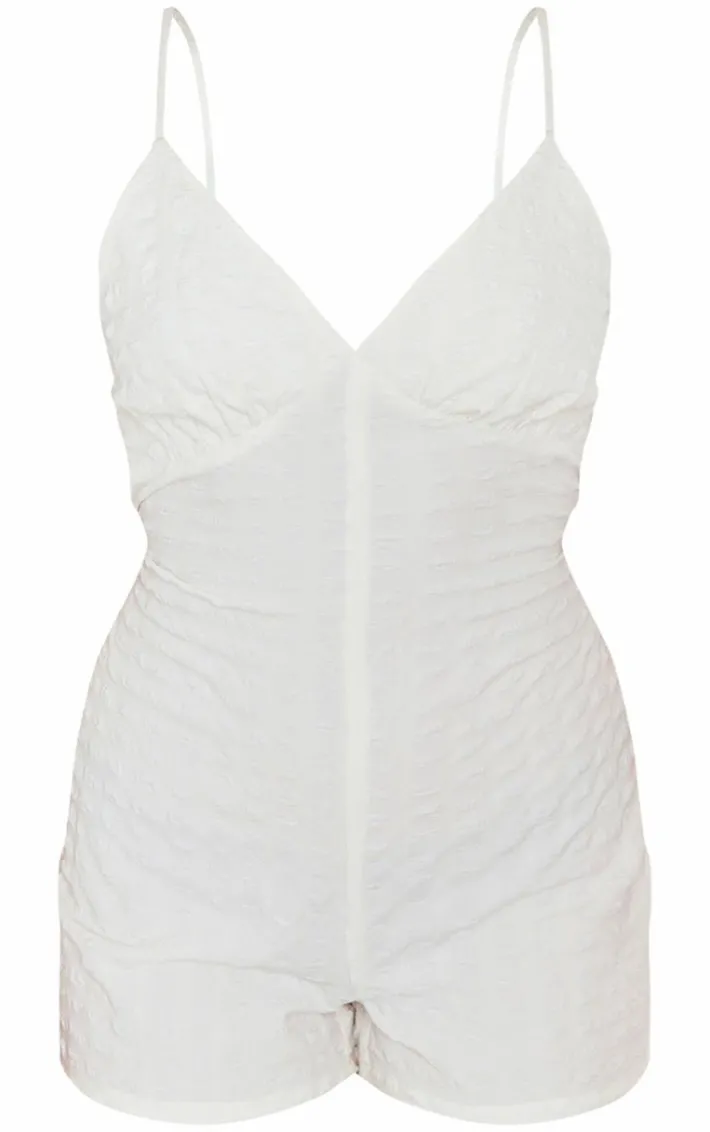 Petite Cream Textured Cup Detail Romper