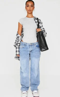 PrettyLittleThing Basic Tops*Petite Basic Cotton Blend Fitted Short Sleeve Bodysuit