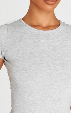 PrettyLittleThing Basic Tops*Petite Basic Cotton Blend Fitted Short Sleeve Bodysuit