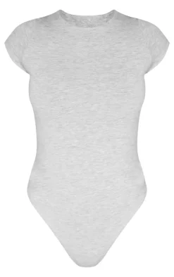 PrettyLittleThing Basic Tops*Petite Basic Cotton Blend Fitted Short Sleeve Bodysuit